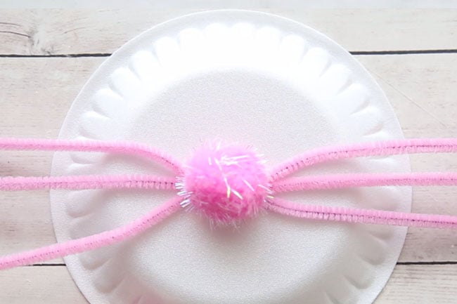 Add Pom Pom to Paper Plate Bunny Craft