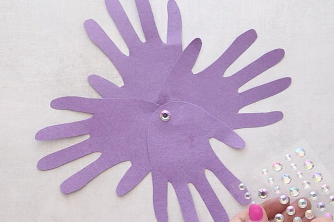 Add Rhinestones to Handprint Flower