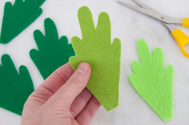 Cutting out felt carrot tops