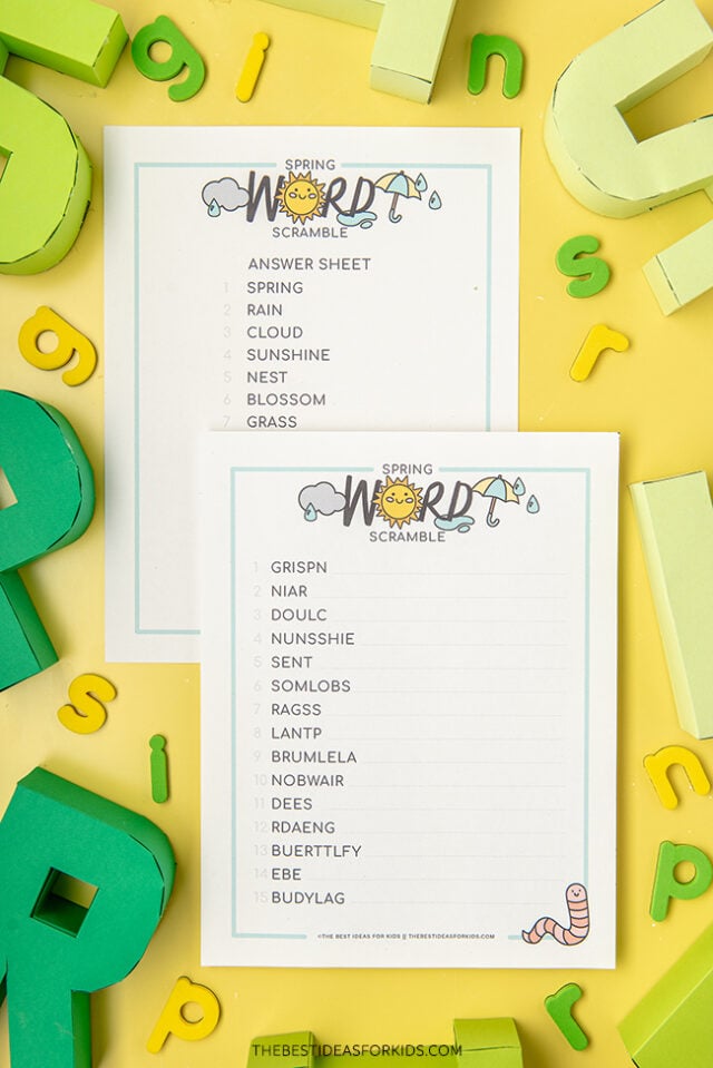 free printable spring word scramble for kids