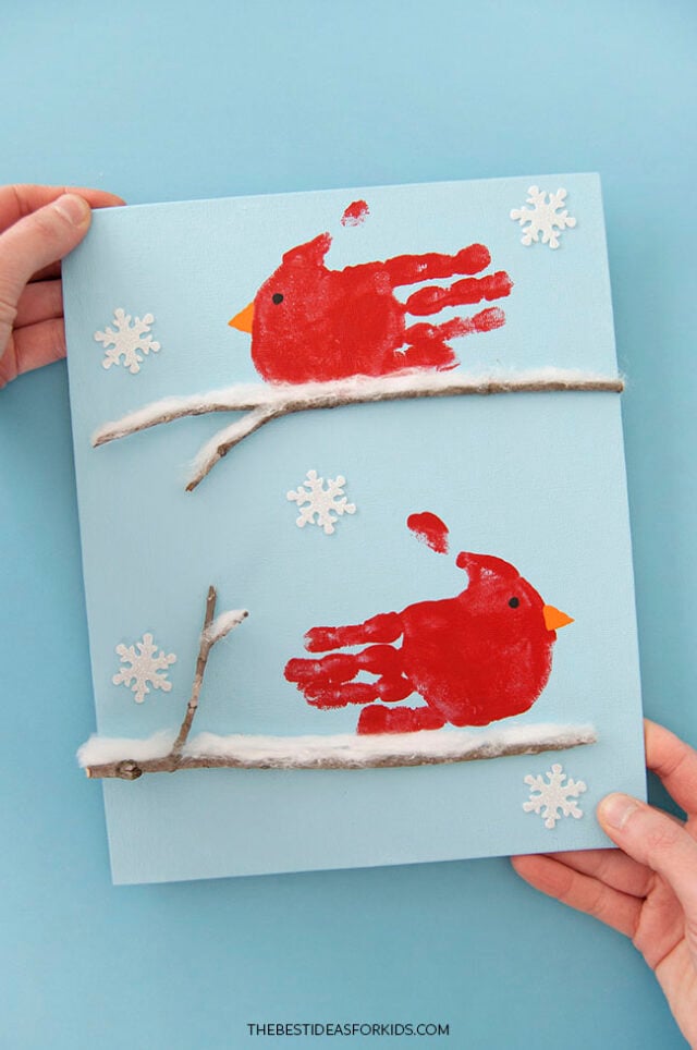 Handprint Cardinals Winter Art