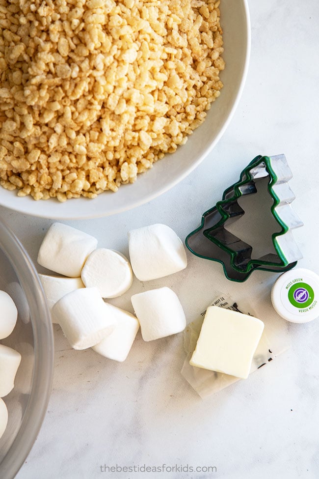 Ingredients for Rice Krispies Christmas Trees