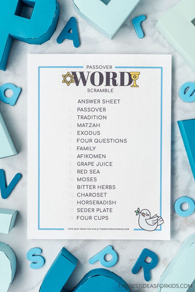 Passover Word Scramble Answer Sheet