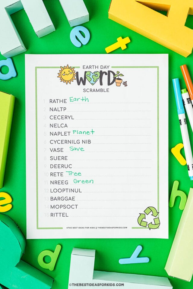 printable earth day word scramble