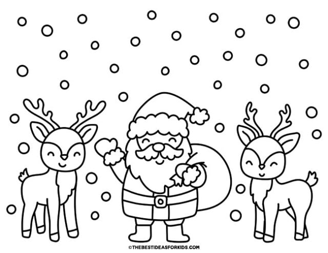 reindeer and santa coloring page