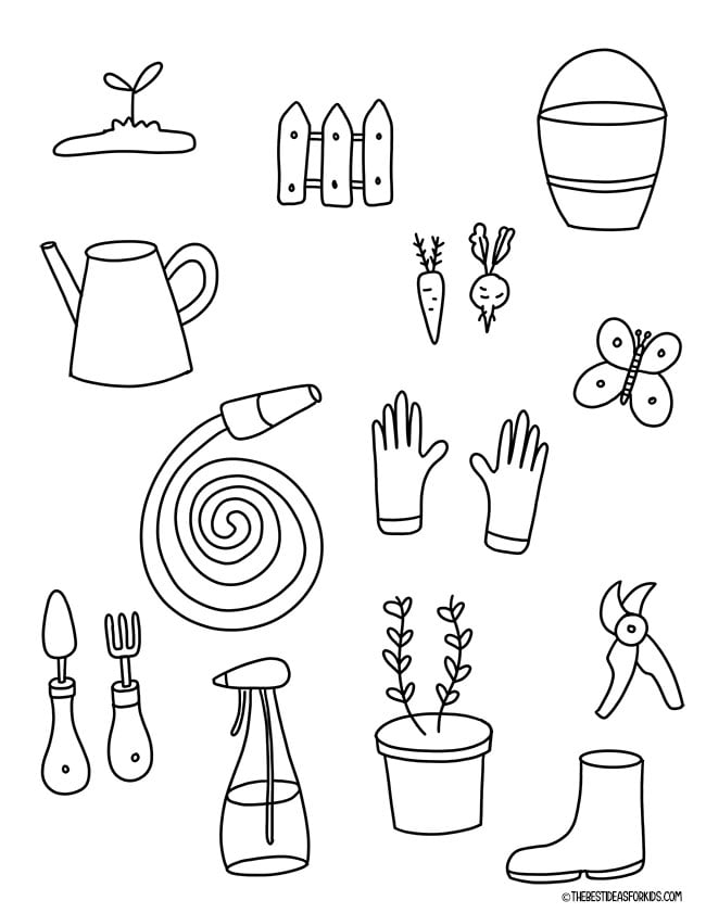 Spring Garden Tools Coloring Page